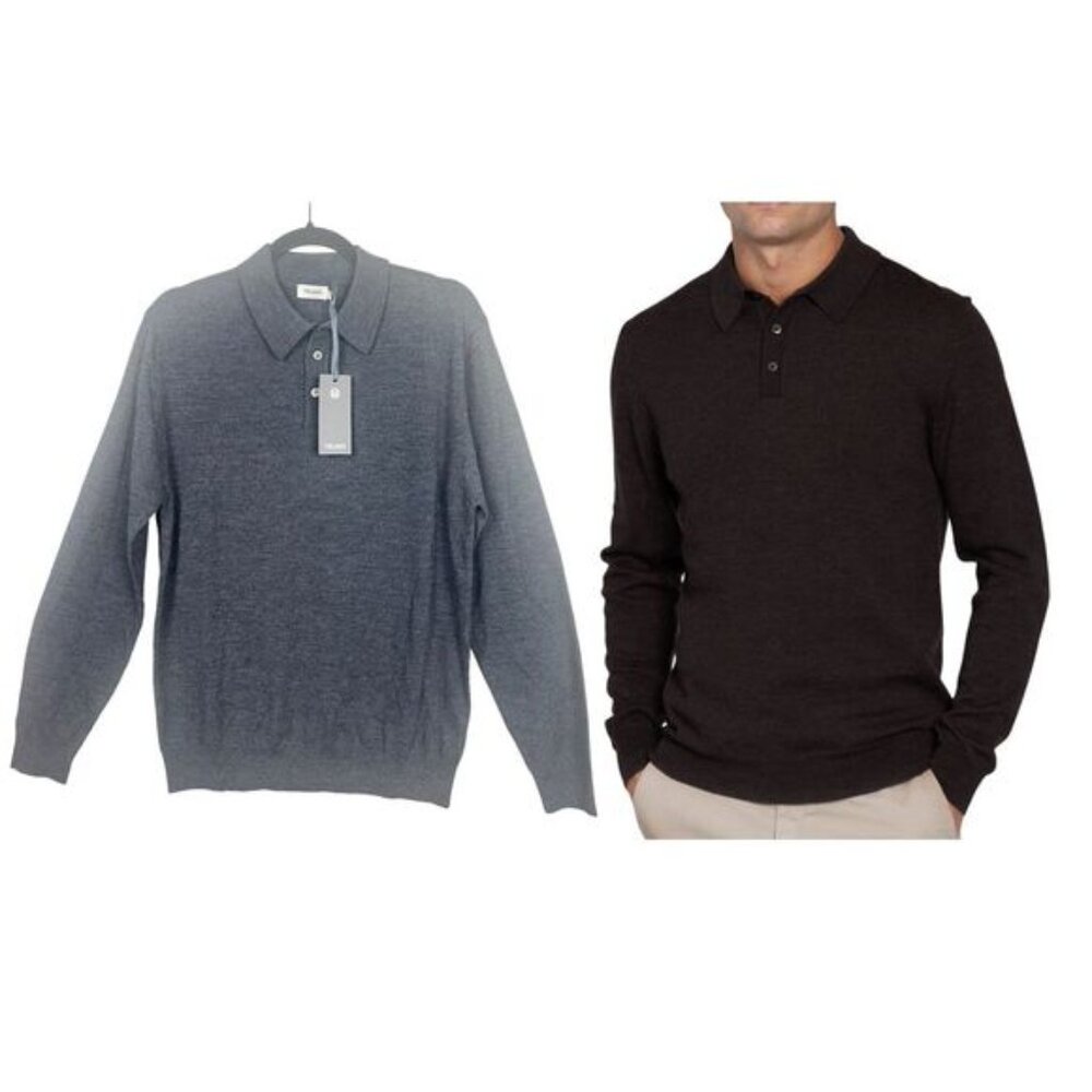 Trunk Enford Merino Wool Long Sleeve Polo Shirt size L Made in Italy